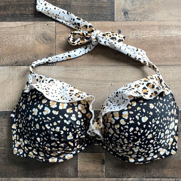 Victoria's Secret Bombshell Cheetah Halter Ruffle Bikini Top 36D Adds 2 Sizes - Picture 2 of 4